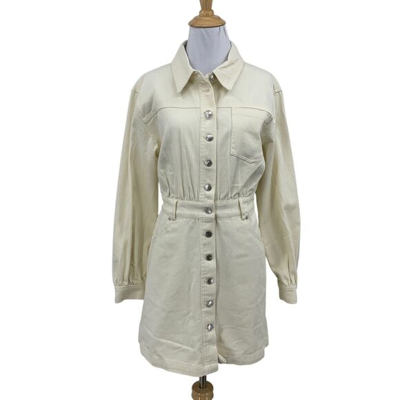 Steve Madden Dress Womens 8 Cream Krisha Utility Cotton Denim Button Front Mini - Picture 1 of 11